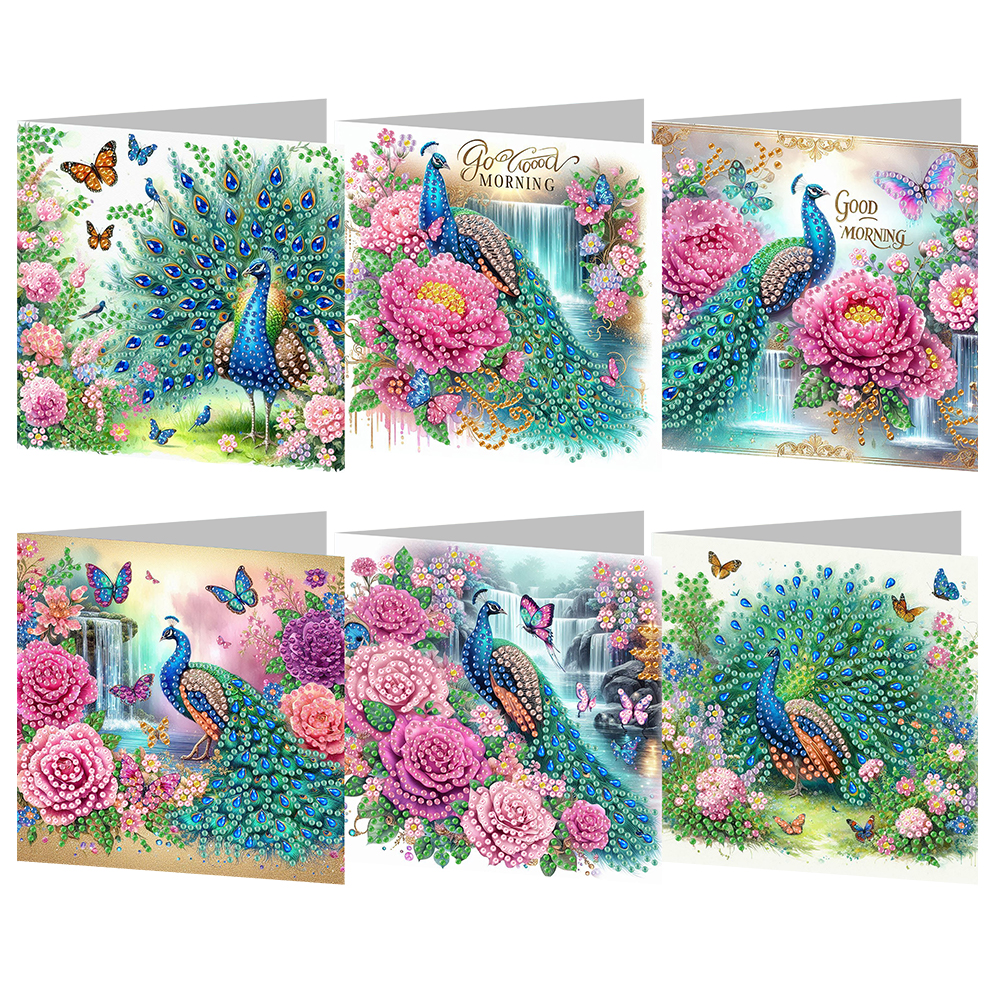 6Pcs DIY Diamond Painting Greeting Card - Peacock