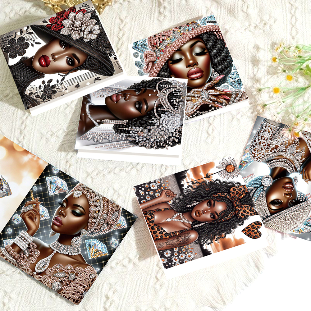 6Pcs DIY Diamond Painting Birthday Greeting Card - Black Woman for Adults