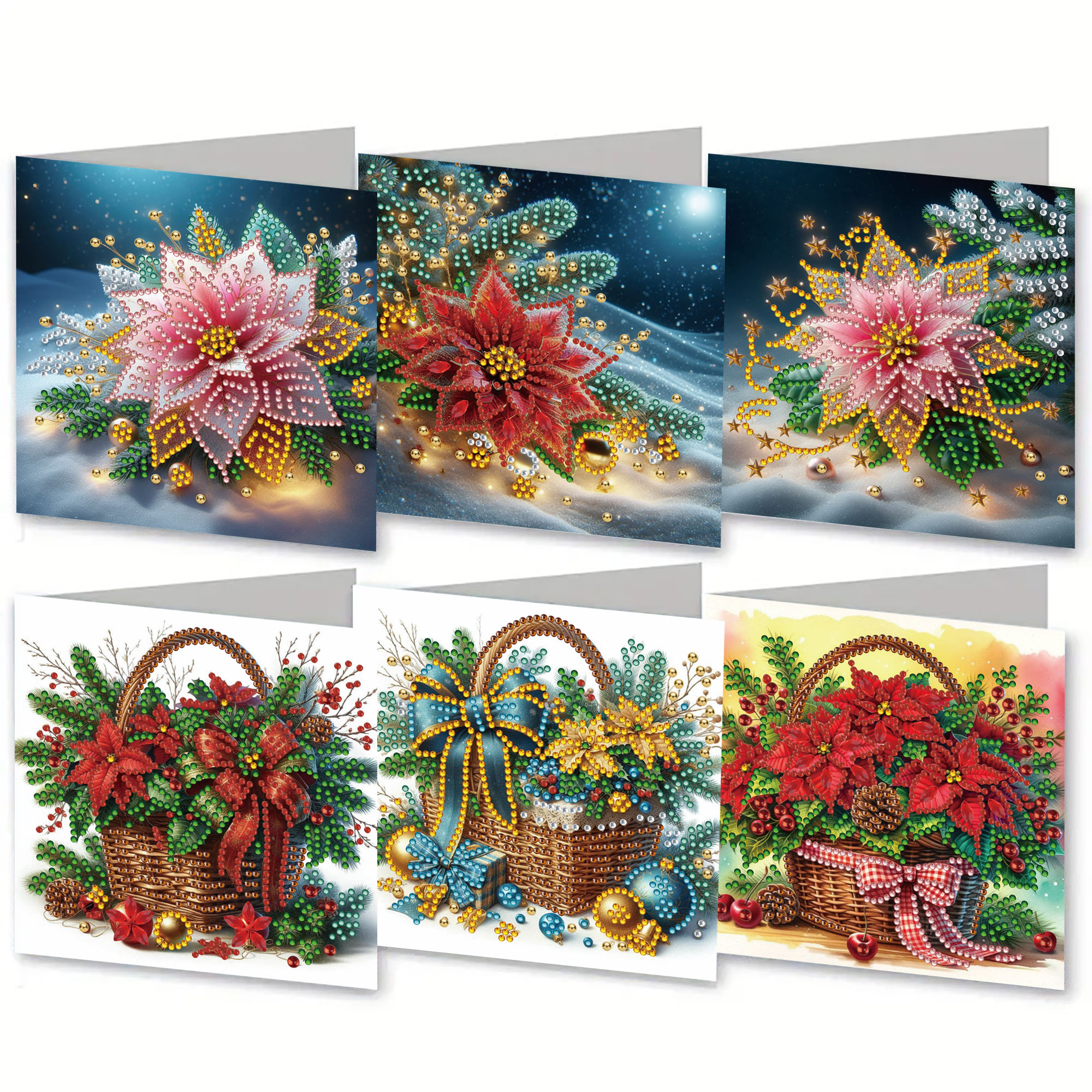 6Pcs DIY Diamond Painting Greeting Card - Xmas Flower