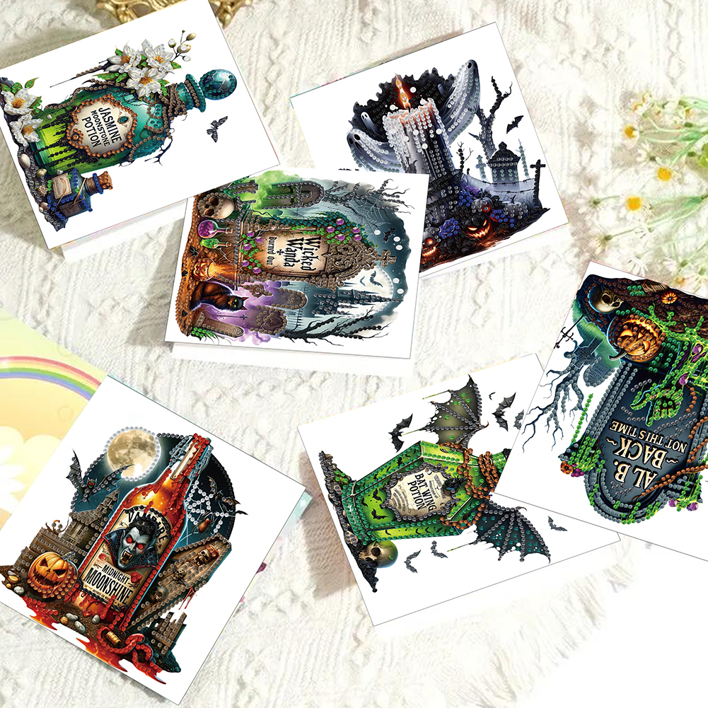 6Pcs DIY Diamond Painting Greeting Card - Halloween Designs