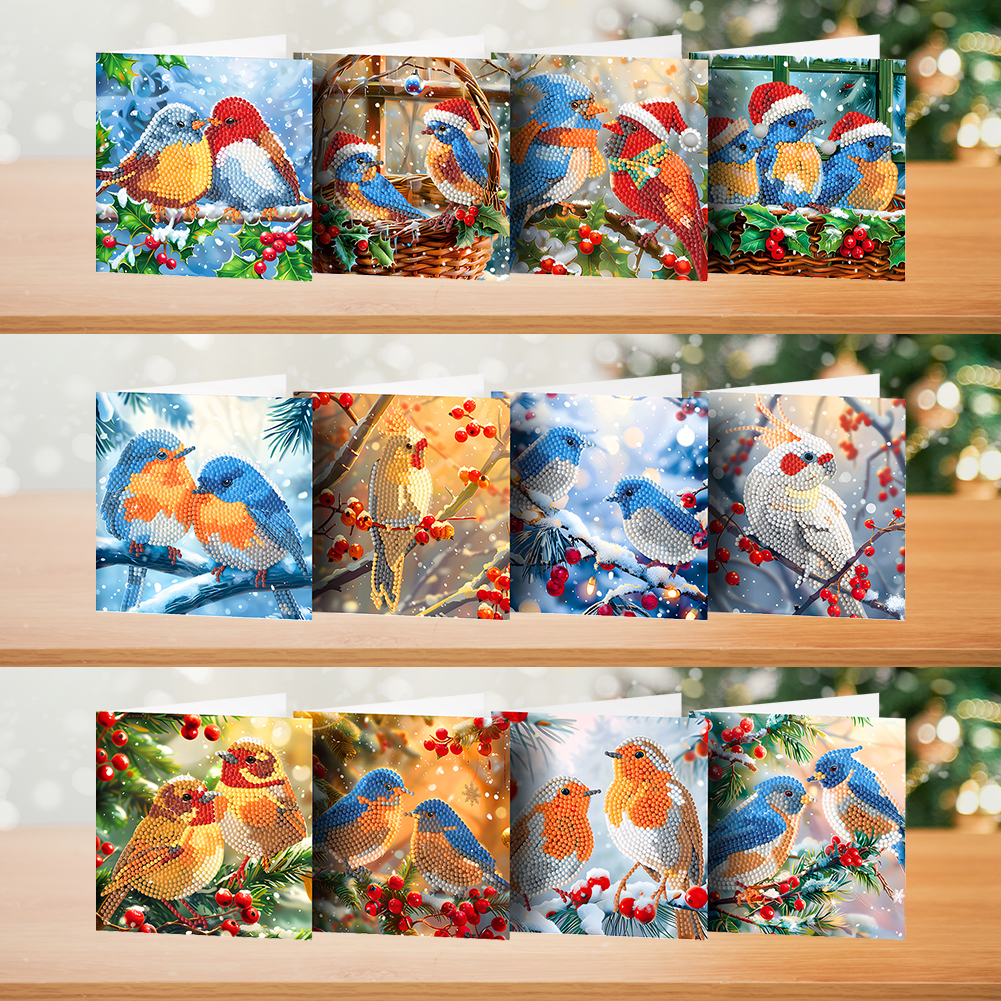 12Pcs DIY Diamond Painting Greeting Card -  Christmas Bird