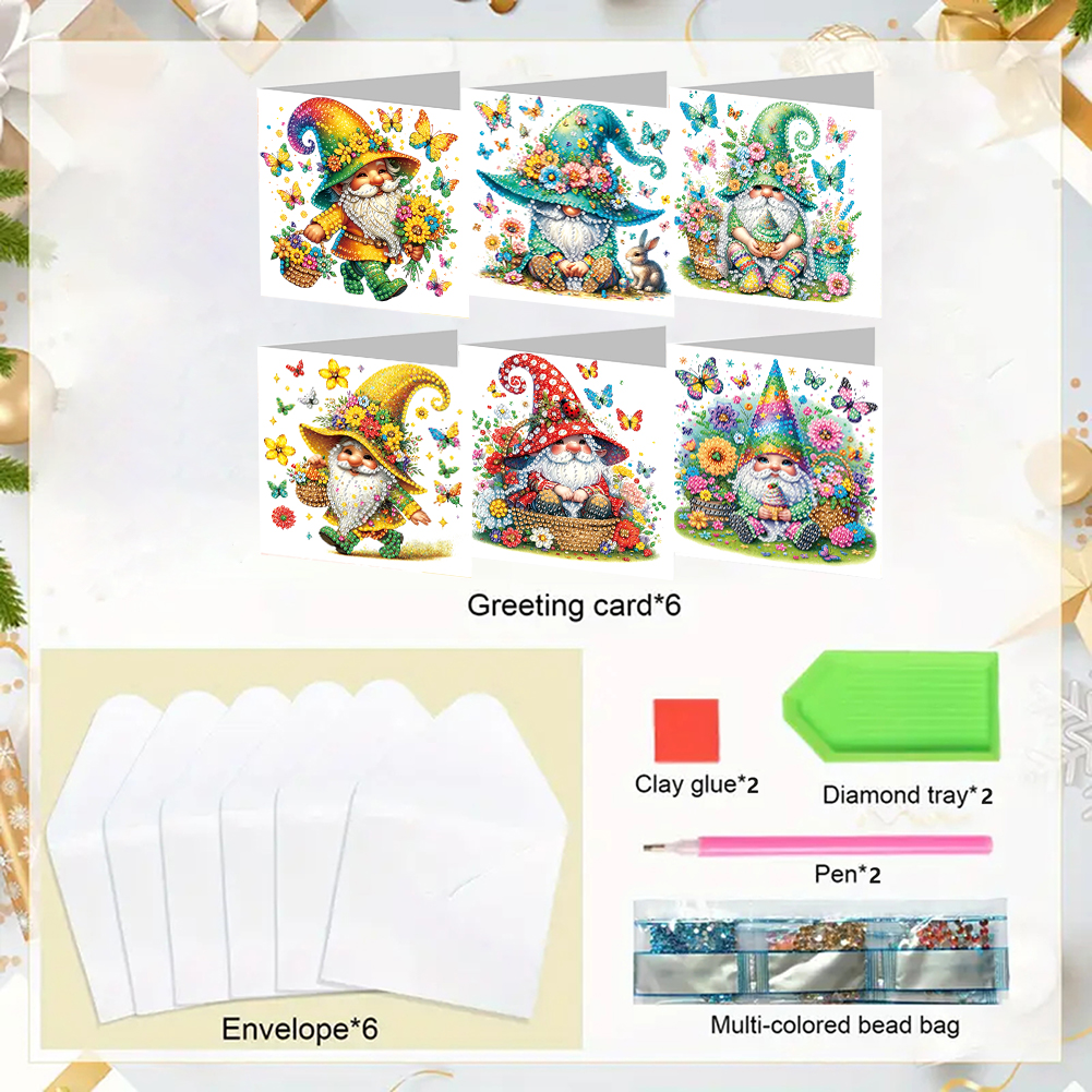 6Pcs DIY Diamond Painting Greeting Card - Gnome