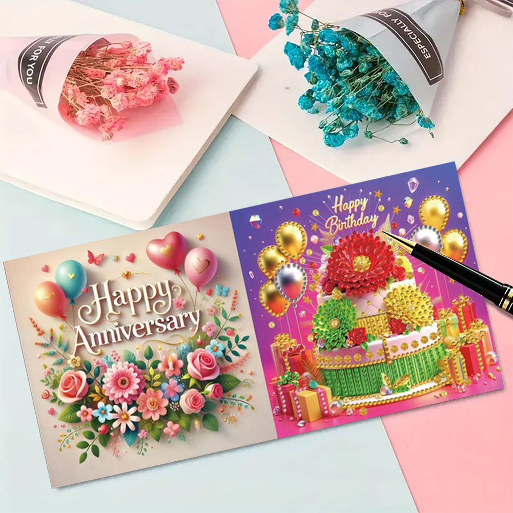 6Pcs DIY Diamond Painting Greeting Card - Birthday