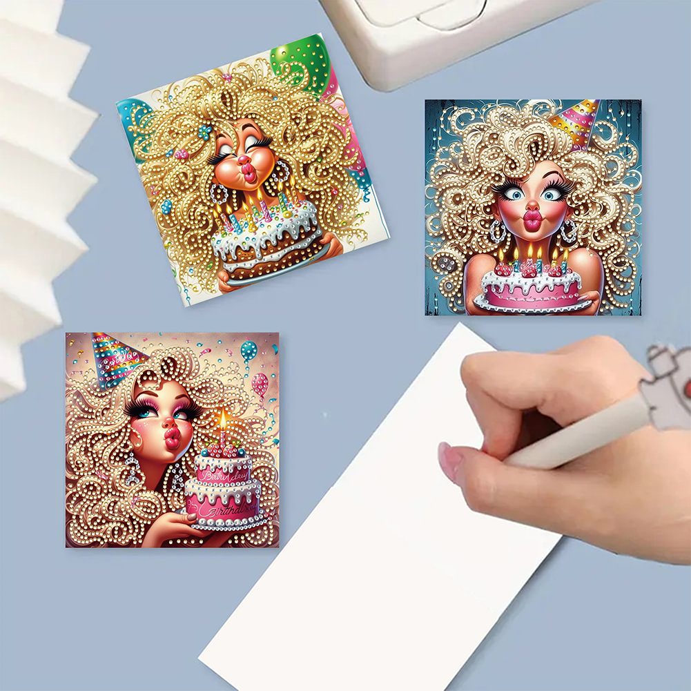 6Pcs DIY Diamond Painting Greeting Card - Birthday Beauty