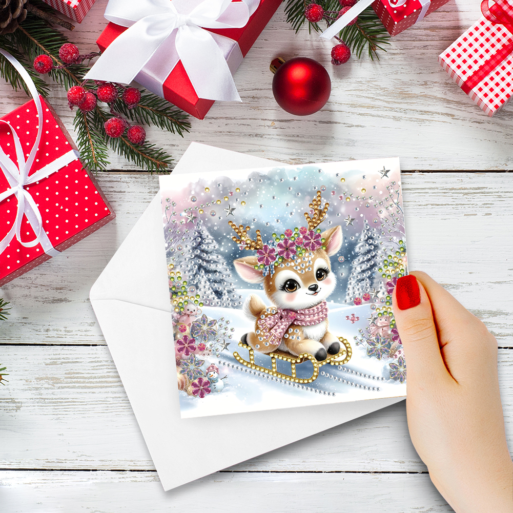 6Pcs DIY Diamond Painting Greeting Card - Christmas Winter Elk
