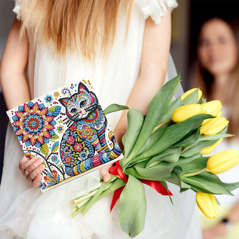 6Pcs DIY Diamond Painting Greeting Card - Mandala Kitten