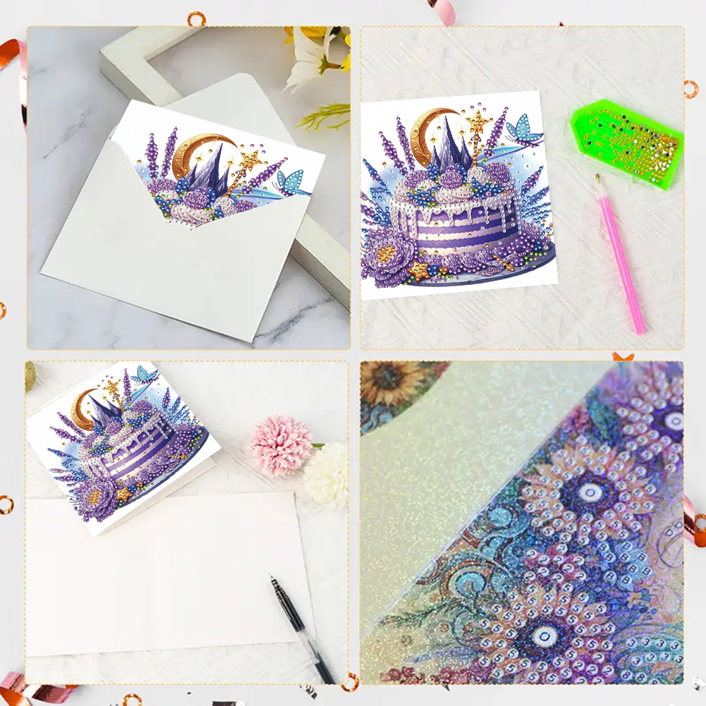 6Pcs DIY Diamond Painting Greeting Card - Cake