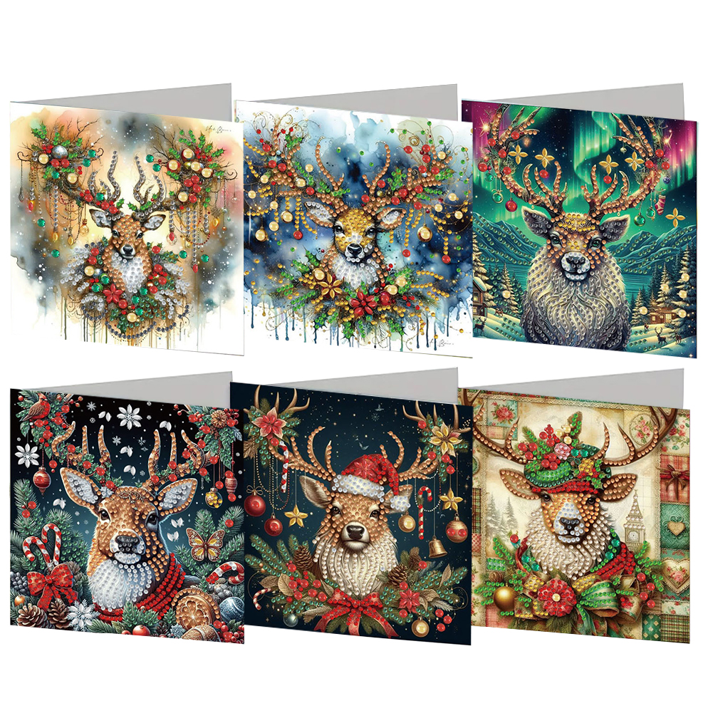 6Pcs DIY Diamond Painting Greeting Card - Christmas Elk
