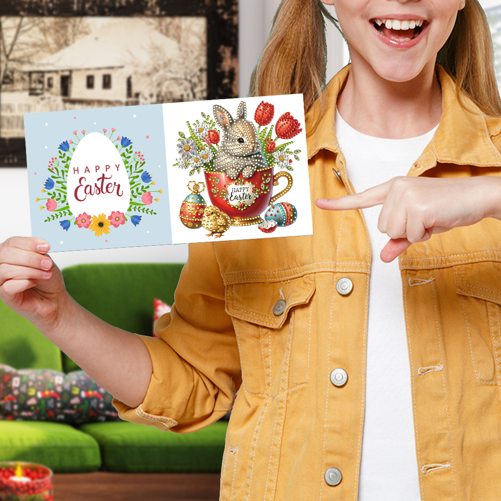 6Pcs DIY Diamond Painting Greeting Card - Easter Bunny Cup