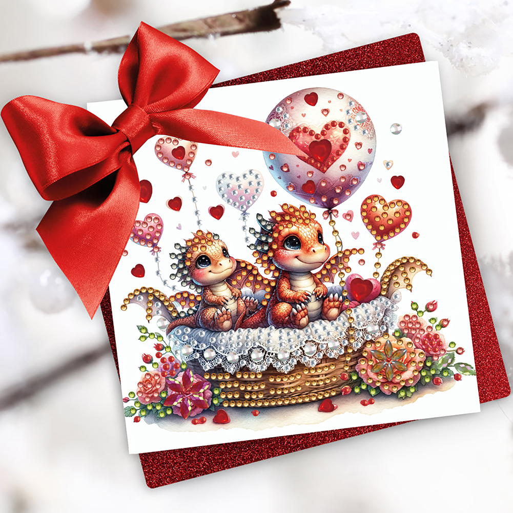 6Pcs DIY Diamond Painting Greeting Card - Valentines Day Dinosaur