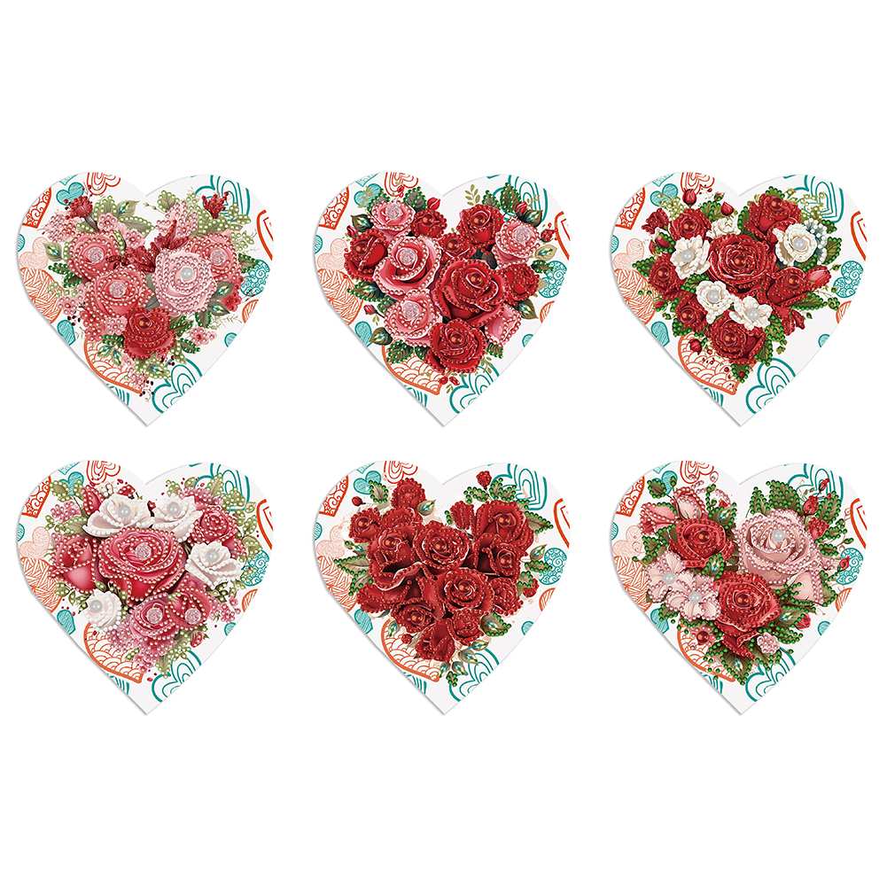6pcs DIY Diamond Painting Greeting Card - Heart Rose