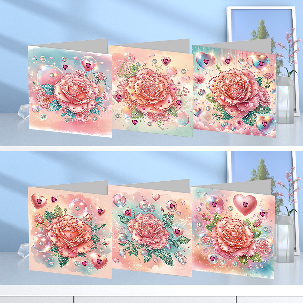 6pcs DIY Diamond Painting Greeting Card - Love Rose