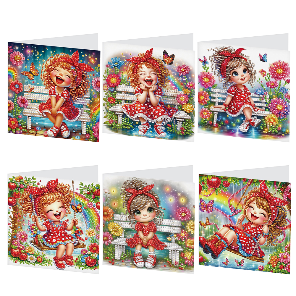 6Pcs DIY Diamond Painting Greeting Card - Girl