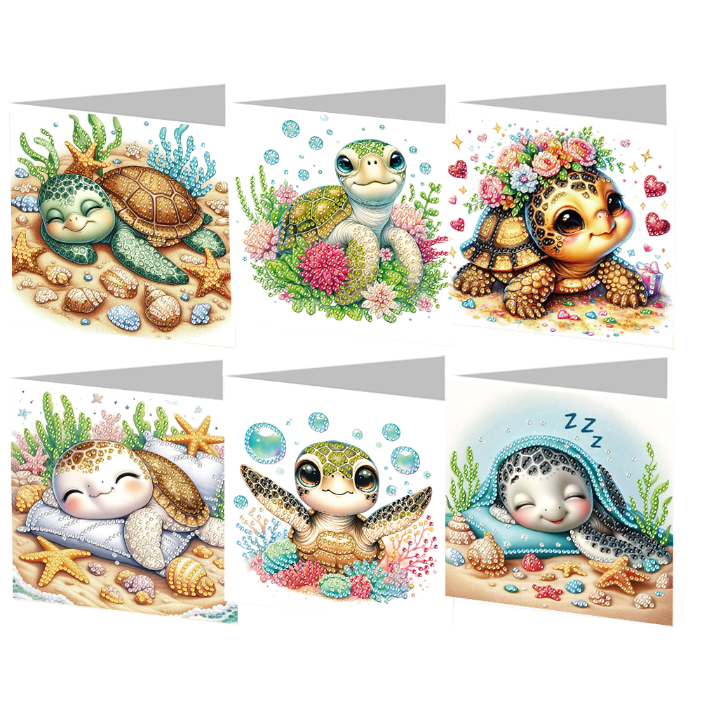 6Pcs DIY Diamond Painting Greeting Card - Turtle Family
