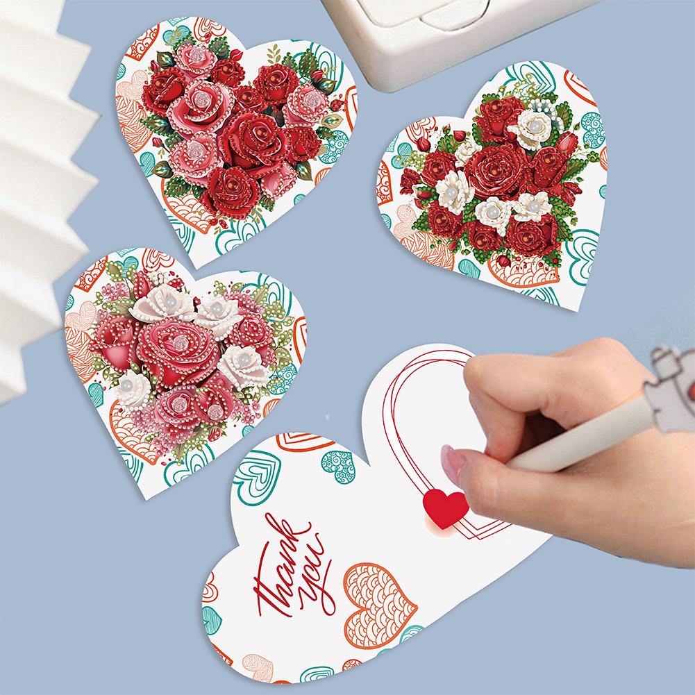 6pcs DIY Diamond Painting Greeting Card - Heart Rose