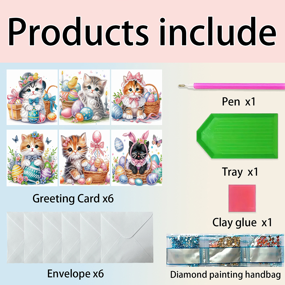 6Pcs DIY Diamond Painting Greeting Card - Easter Cats