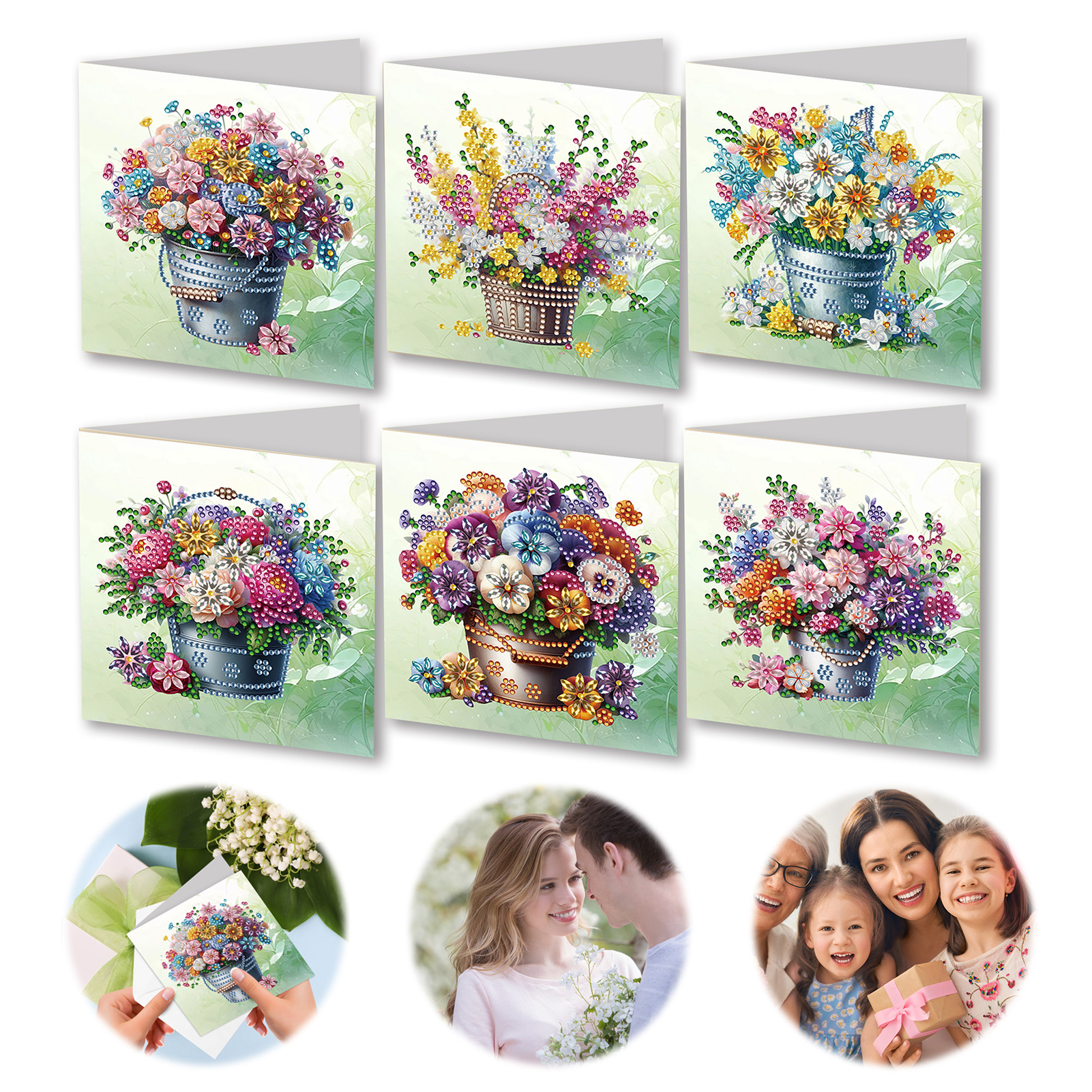6Pcs DIY Diamond Painting Greeting Card - Flower Bucket