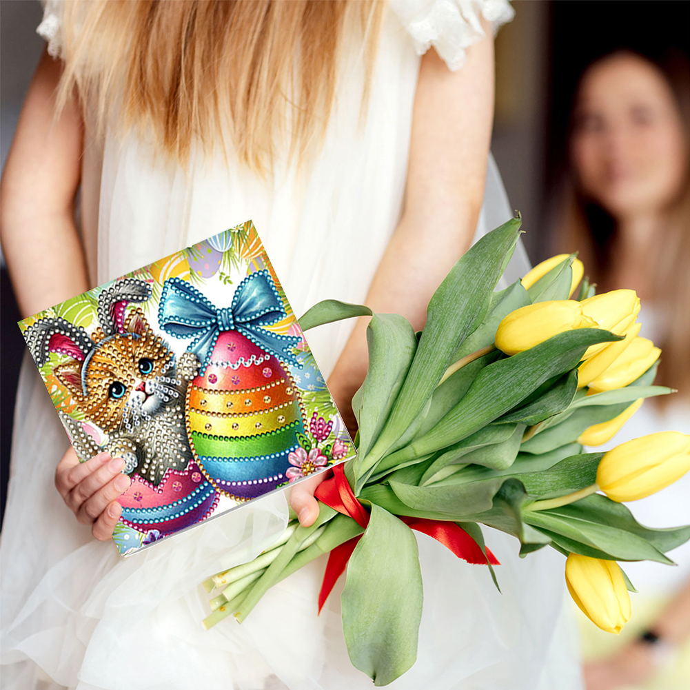 6pcs DIY Diamond Painting Greeting Card - Easter Cats