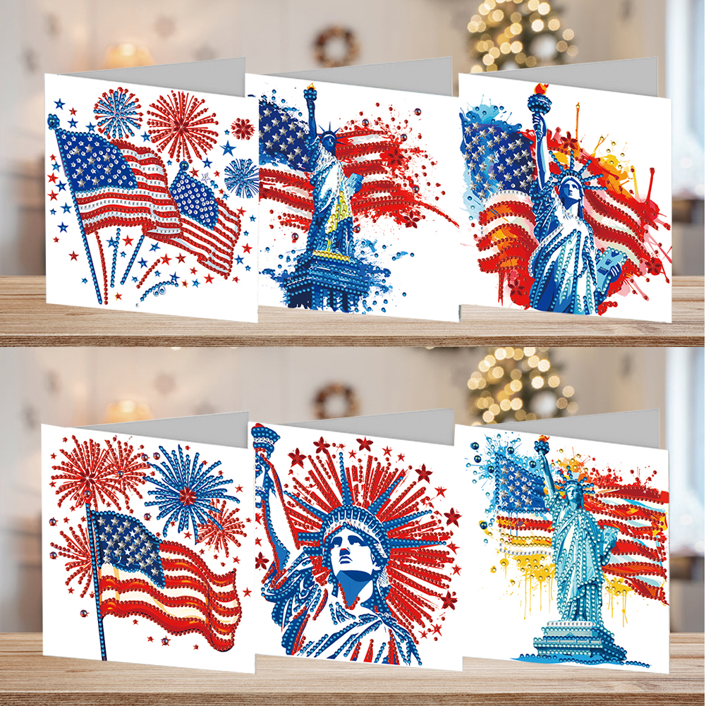 6Pcs DIY Diamond Painting Greeting Card - Independence Day