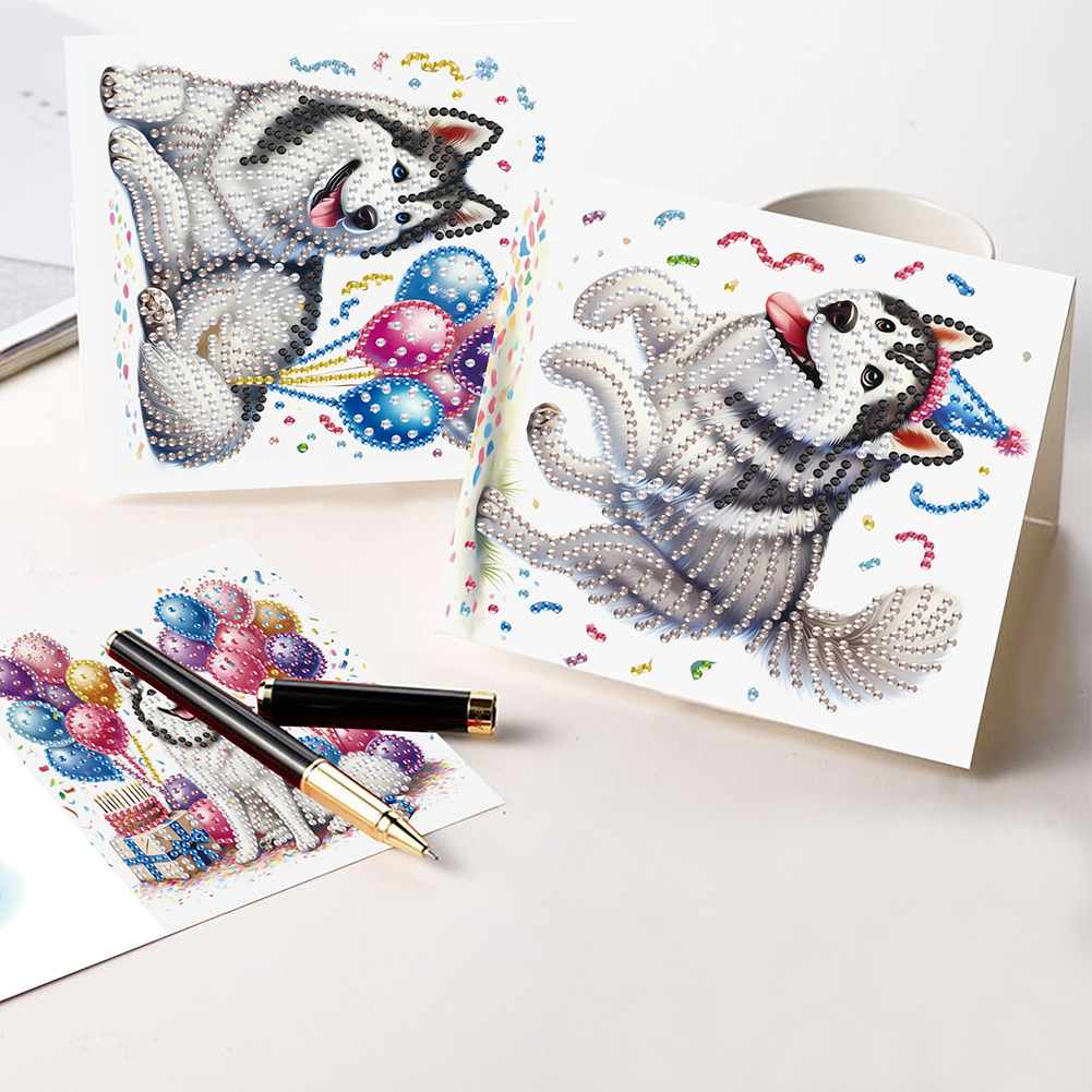 6Pcs DIY Diamond Painting Greeting Card - Party Puppy