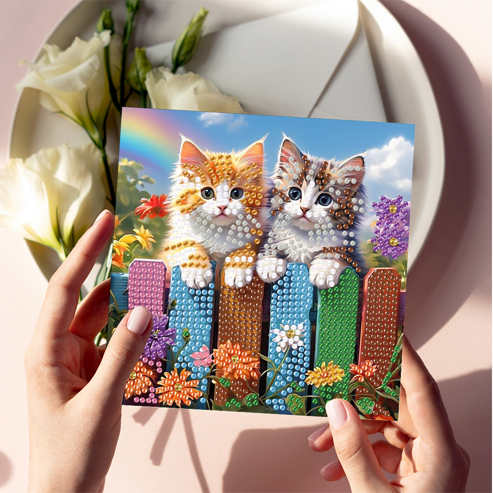 6Pcs DIY Diamond Painting Greeting Card - Cats