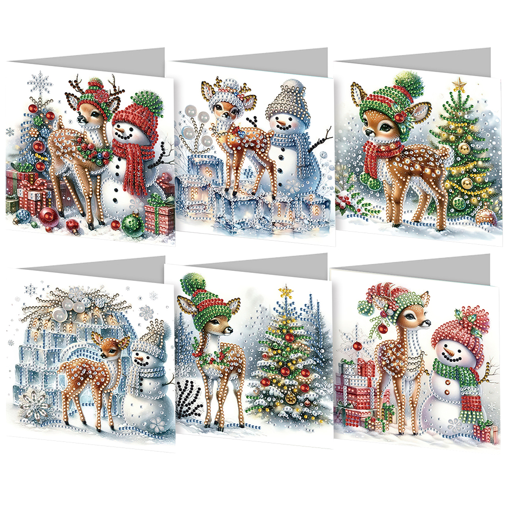 (Limited Stock)6pcs DIY Diamond Painting Greeting Card - Christmas Snowman