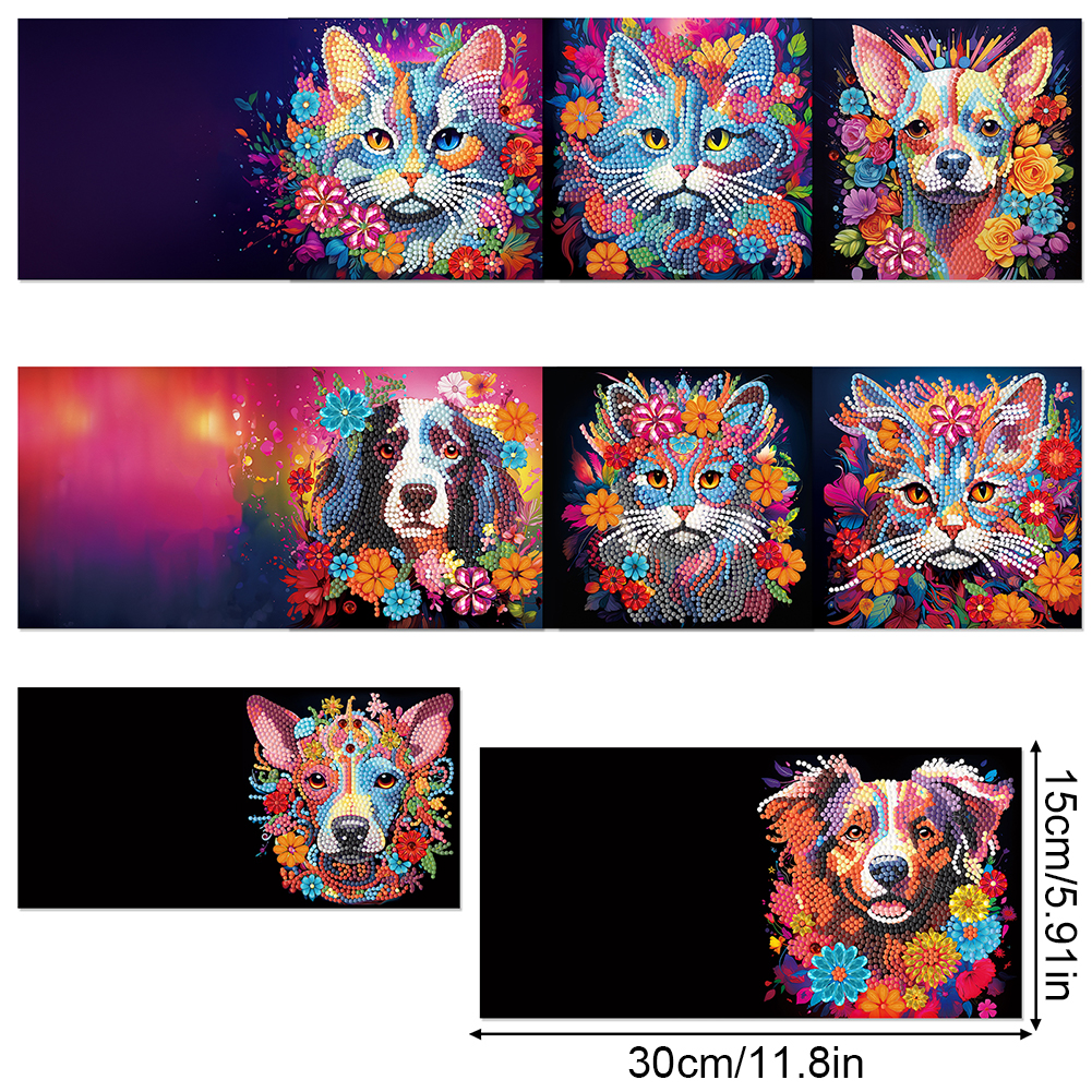 8pcs DIY Diamond Painting Greeting Card - Cats/Dogs