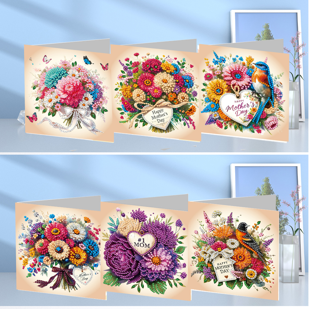 6Pcs DIY Diamond Painting Greeting Card - Happy Mothers Day