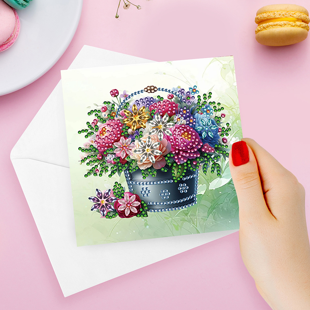 6Pcs DIY Diamond Painting Greeting Card - Flower Bucket