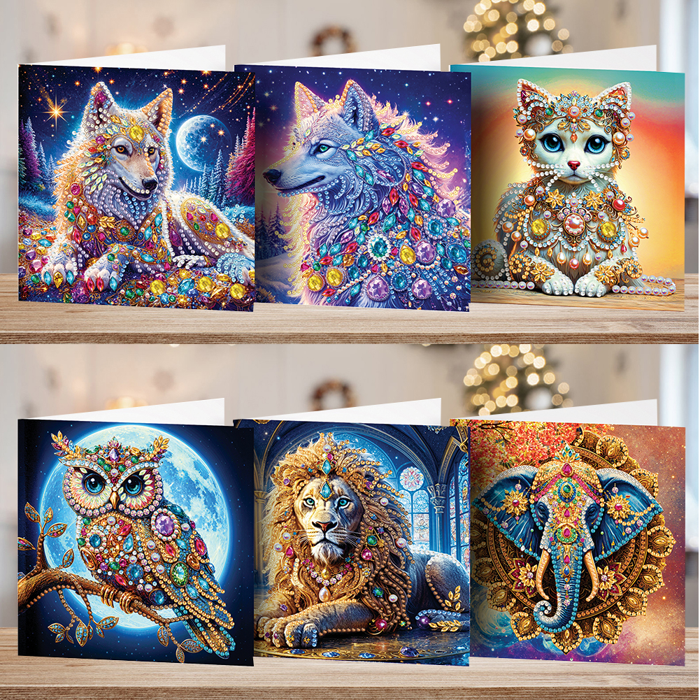 6Pcs DIY Diamond Painting Greeting Card - Animals