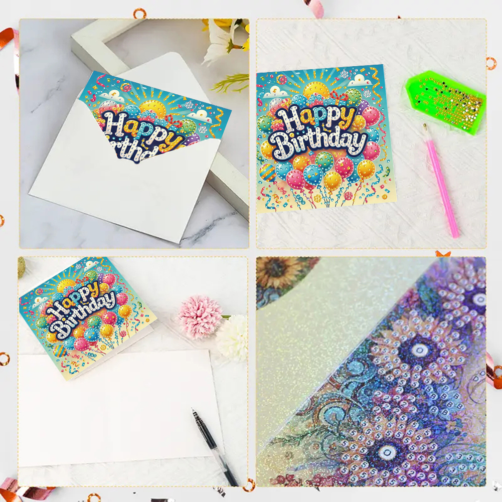 6Pcs DIY Diamond Painting Greeting Card - Birthday