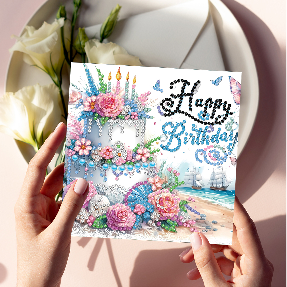 6Pcs DIY Diamond Painting Greeting Card - Birthday