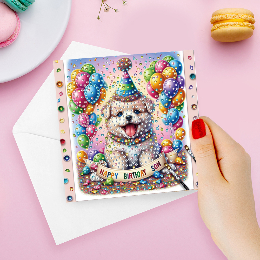 6Pcs DIY Diamond Painting Greeting Card - Dog Birthday