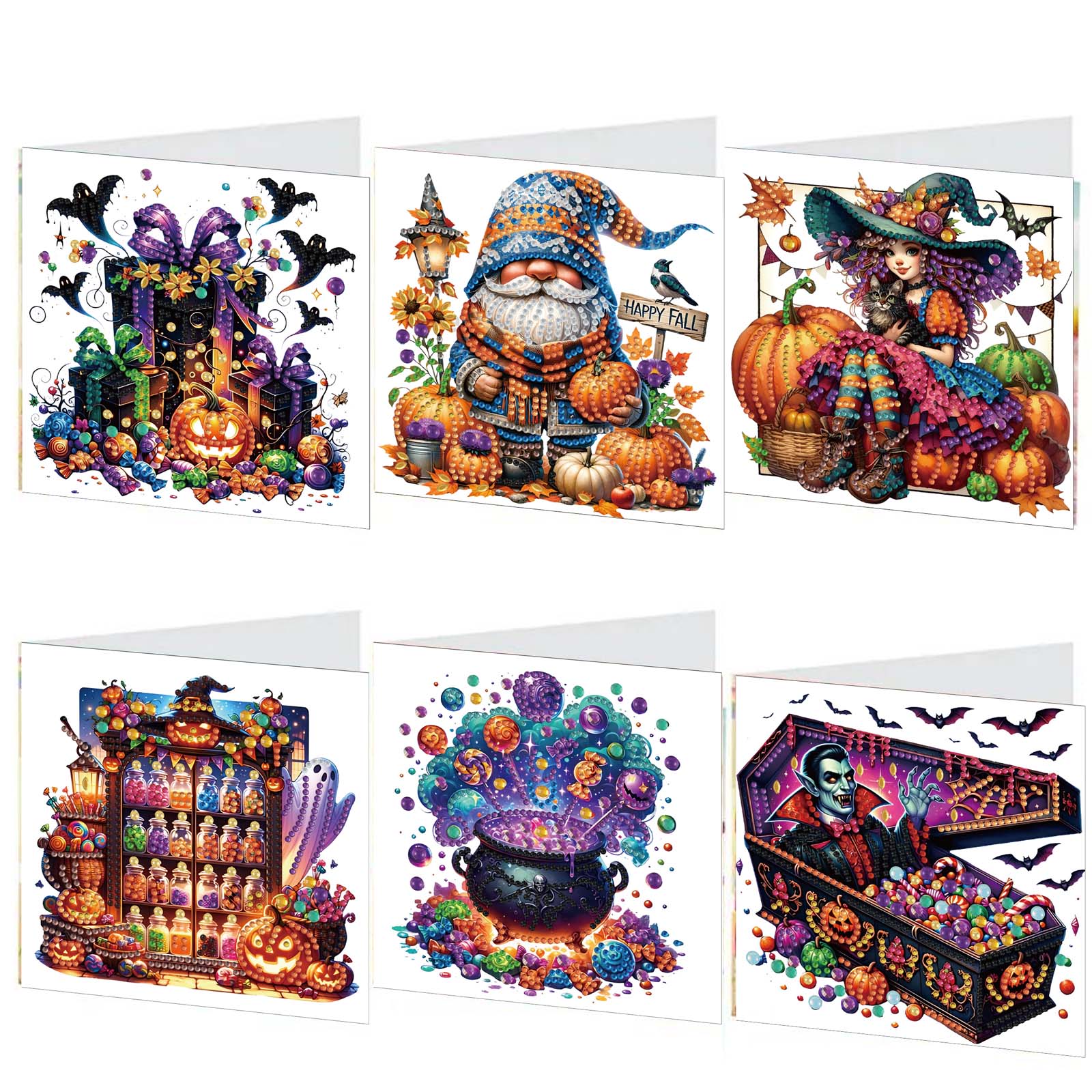 6Pcs DIY Diamond Painting Greeting Card - Halloween Designs