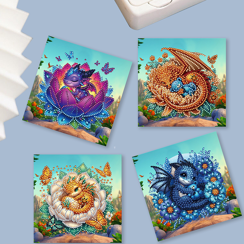 6Pcs DIY Diamond Painting Greeting Card - Bud Dragon