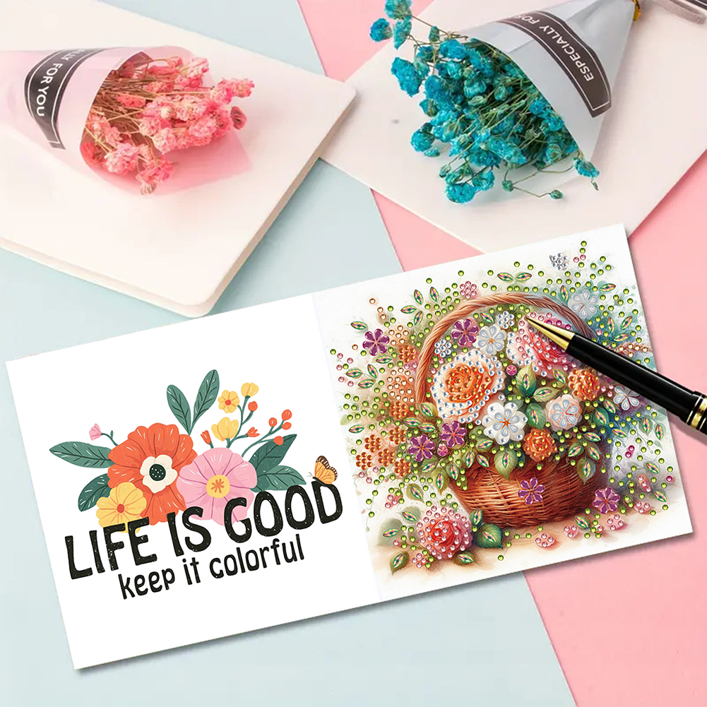 6Pcs DIY Diamond Painting Greeting Card - Bouquet
