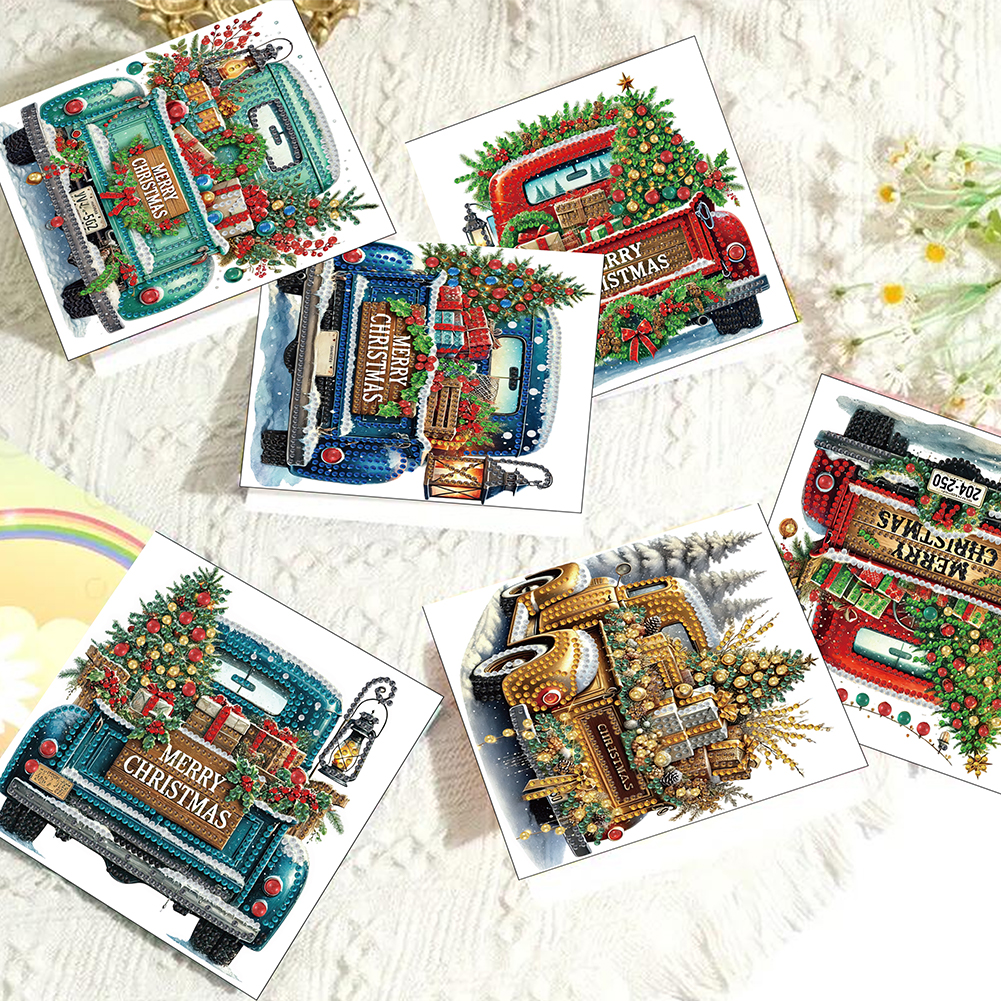 6Pcs DIY Diamond Painting Greeting Card - Xmas Car