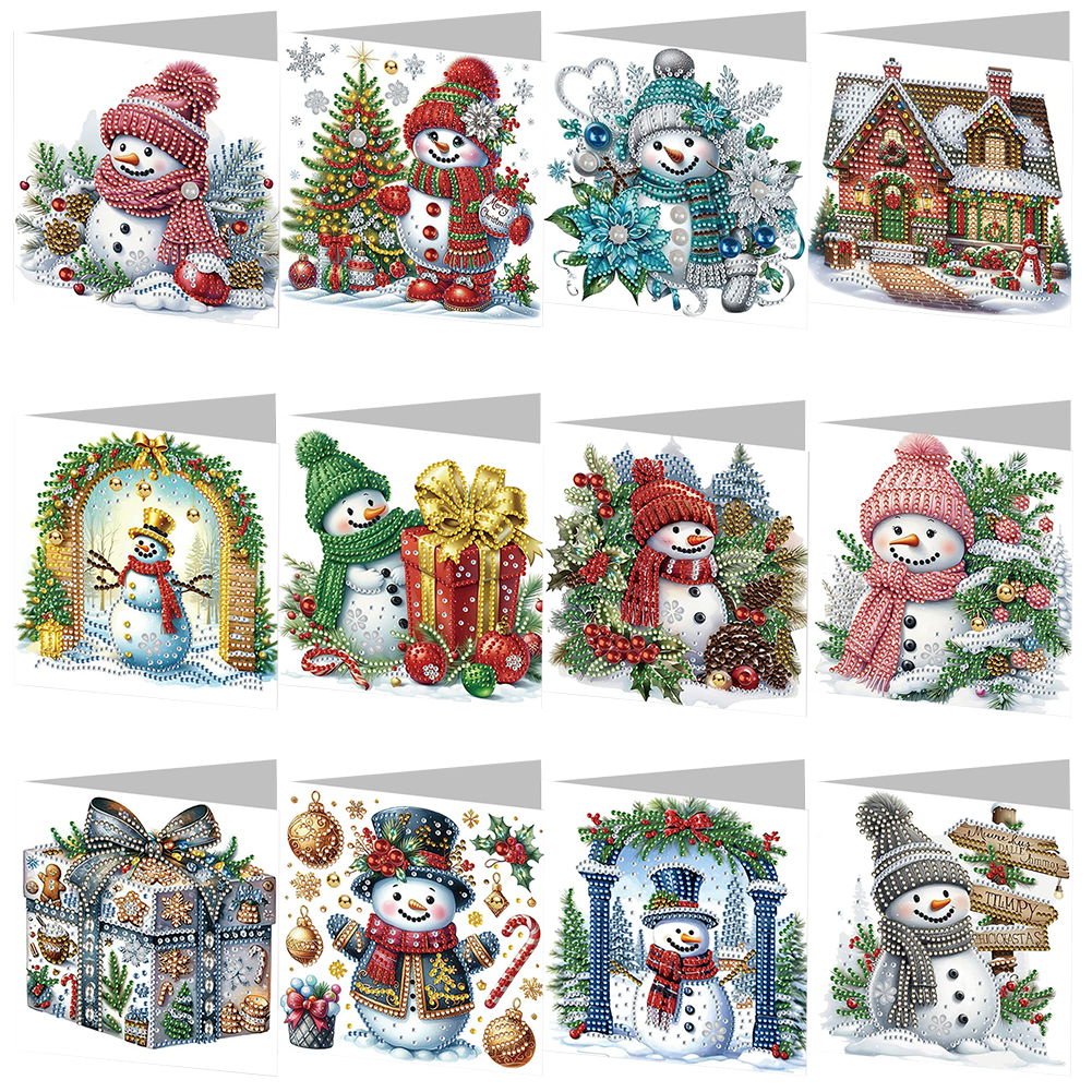 12Pcs DIY Diamond Painting Greeting Card - Christmas Snowman
