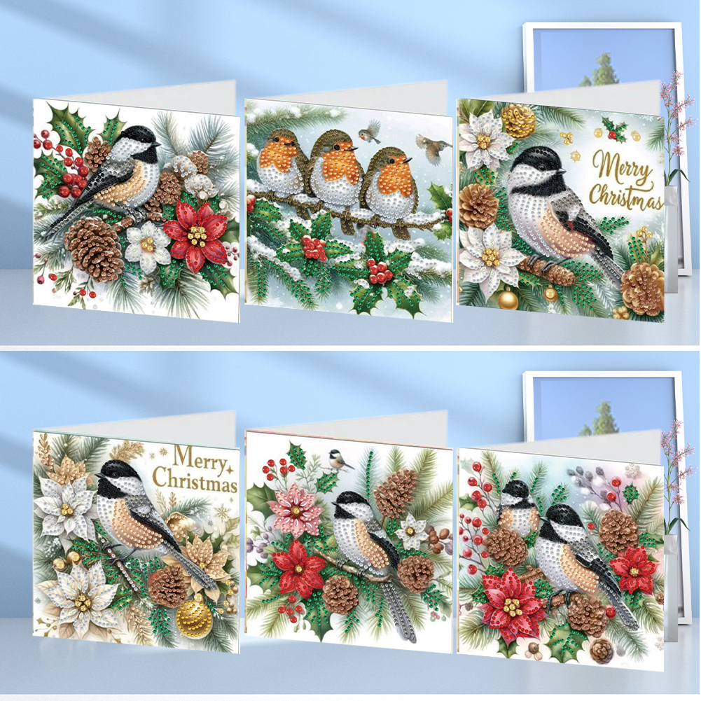 6Pcs DIY Diamond Painting Greeting Card - Xmas Bird