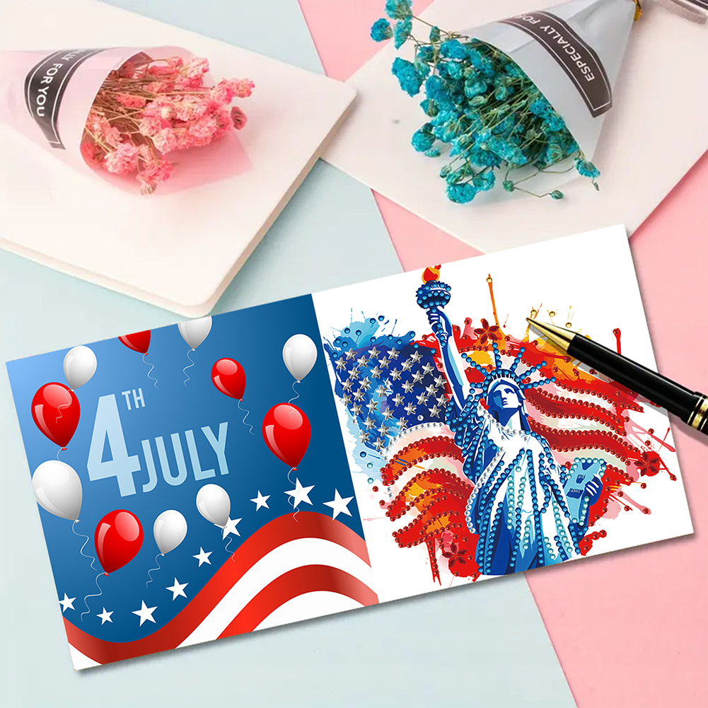 6Pcs DIY Diamond Painting Greeting Card - Independence Day
