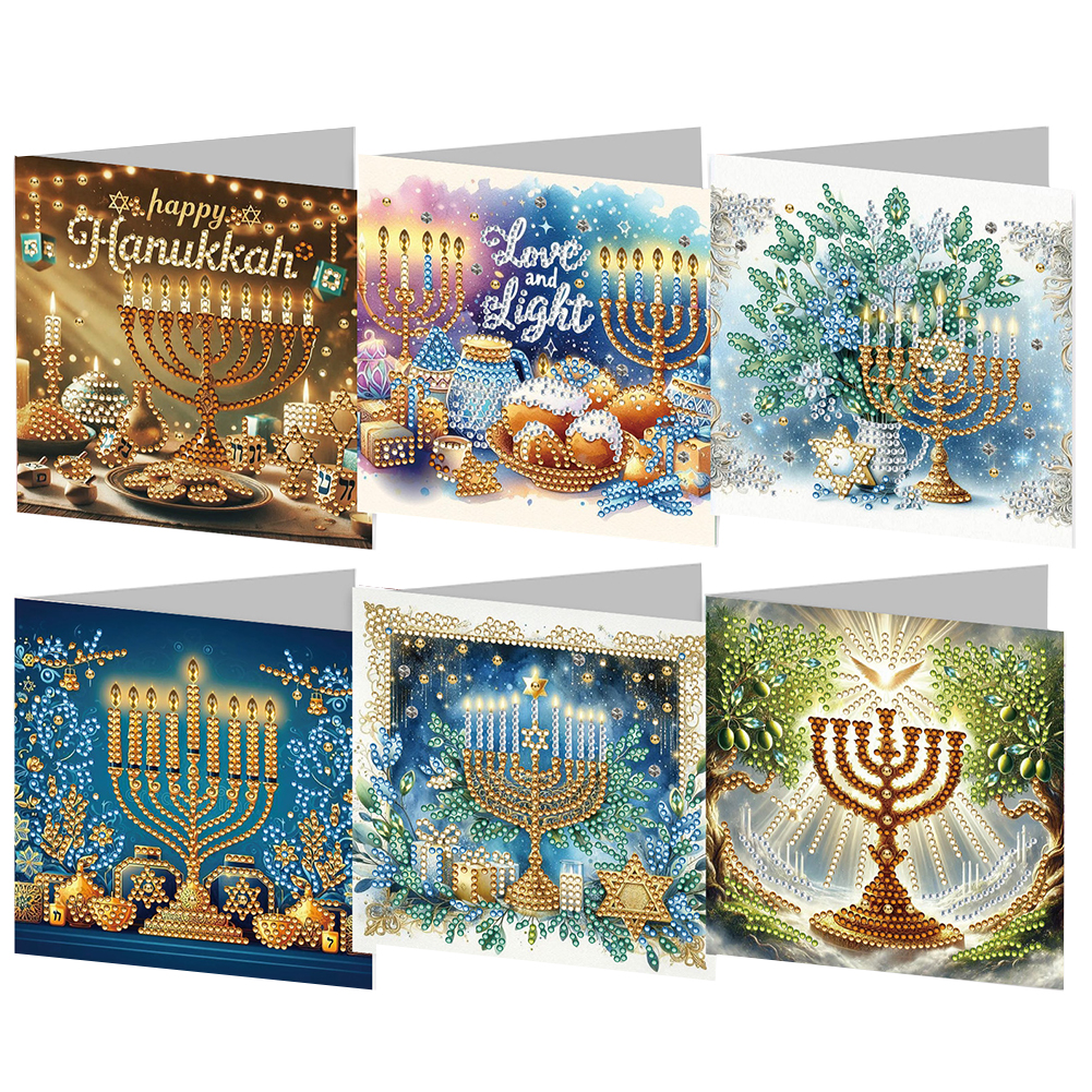 6Pcs DIY Diamond Painting Greeting Card - Hanukkah