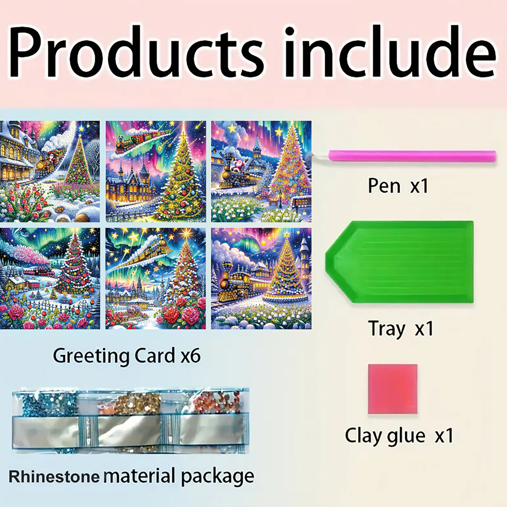 6Pcs DIY Diamond Painting Greeting Card - Christmas Tree