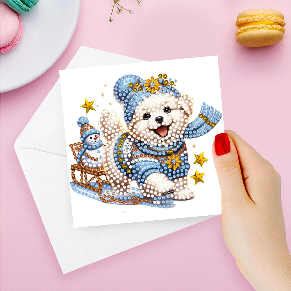 6Pcs DIY Diamond Painting Greeting Card - Snow Puppy