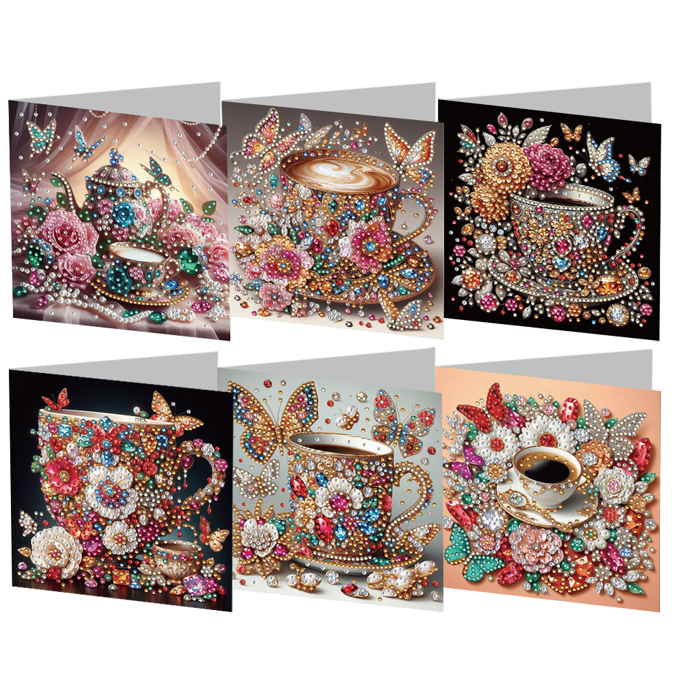 6Pcs DIY Diamond Painting Greeting Card - Coffee