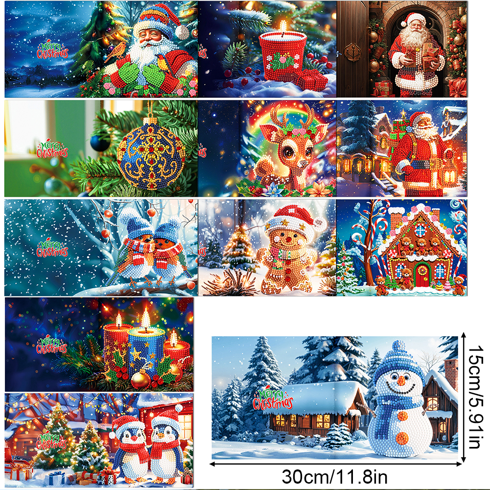 12Pcs DIY Diamond Painting Greeting Card - Christmas