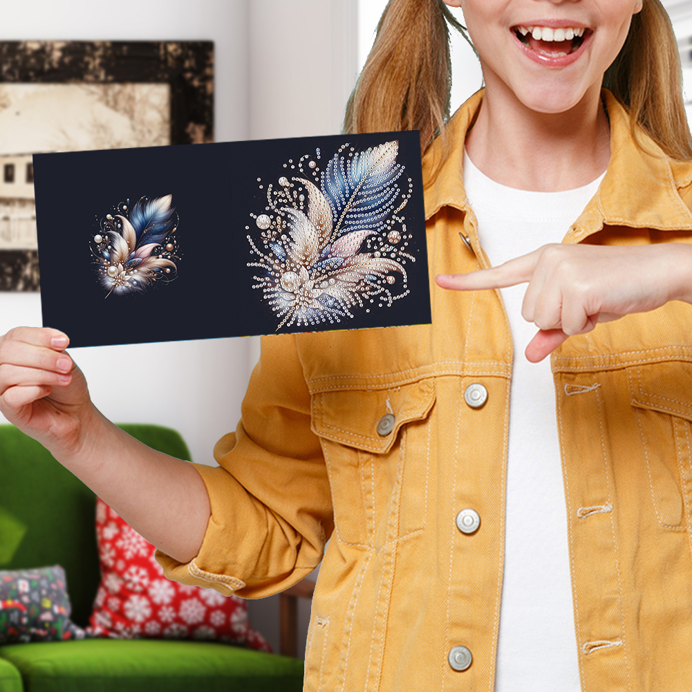 6Pcs DIY Diamond Painting Greeting Card - Feather