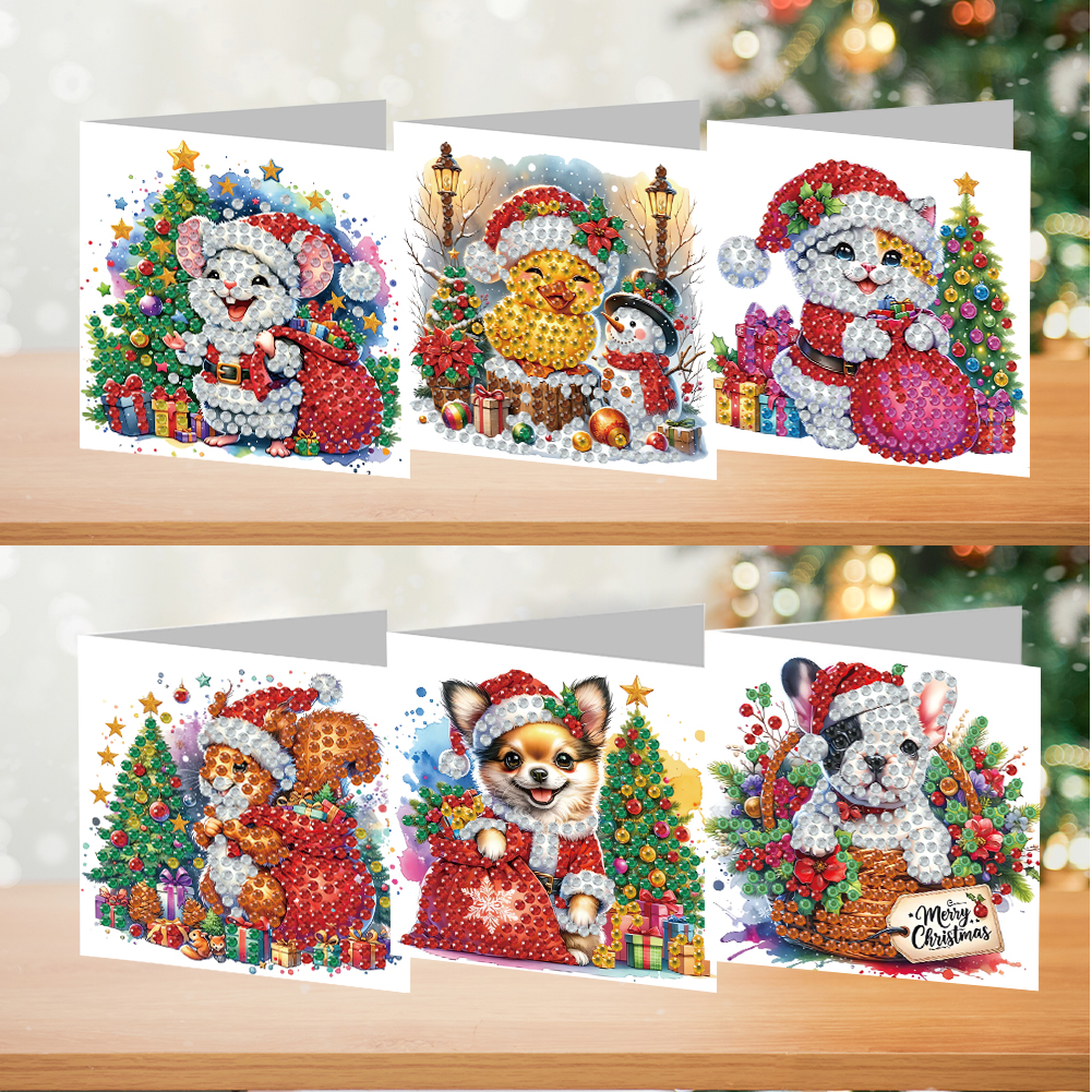 (Limited Stock)6Pcs DIY Diamond Painting Greeting Card - Xmas Animals
