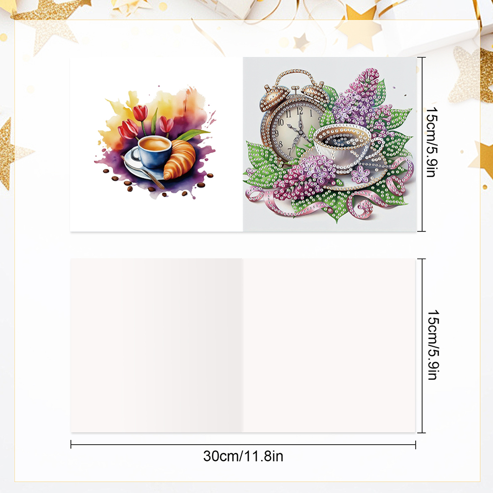 6Pcs DIY Diamond Painting Birthday Greeting Card - Coffee Afternoon Tea