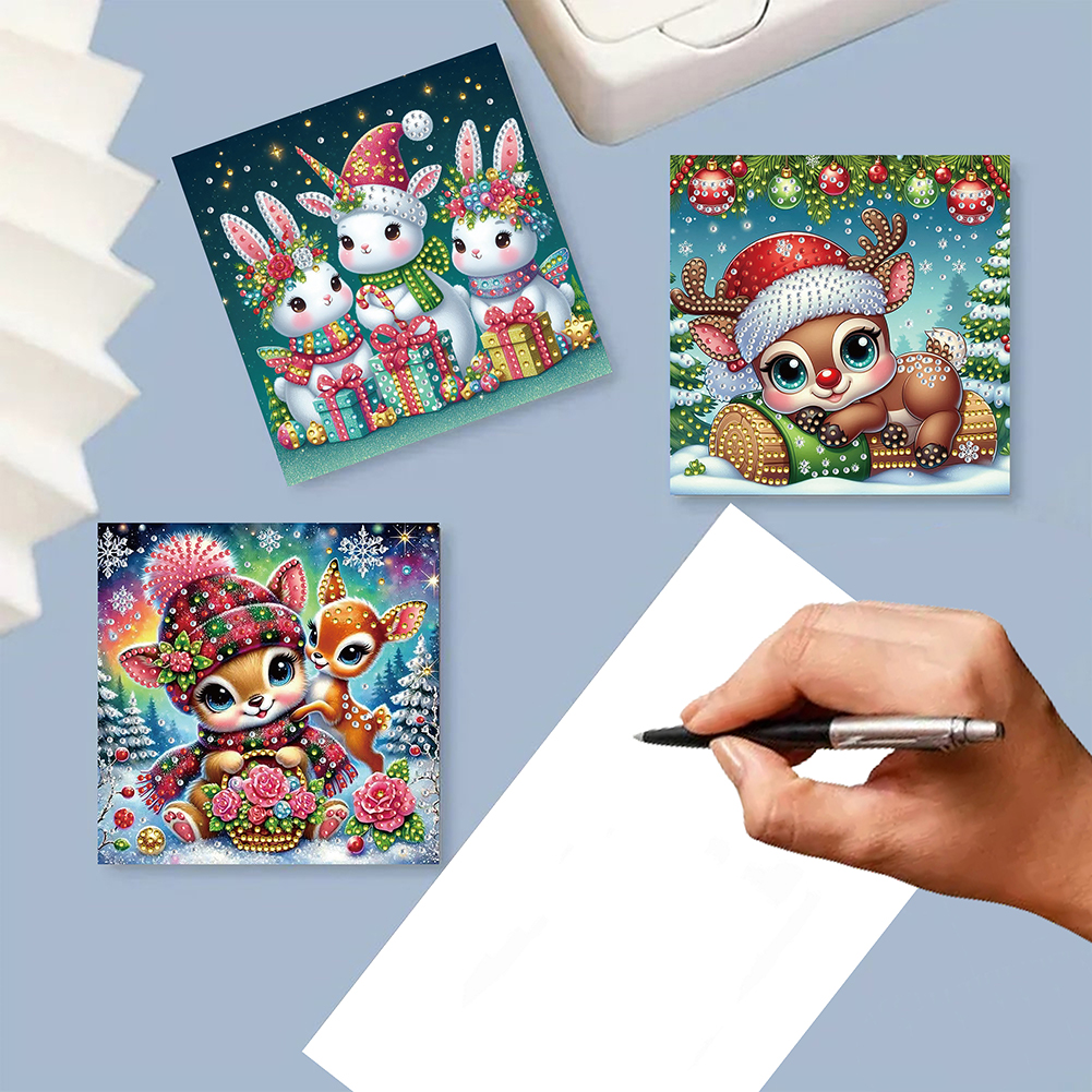6Pcs DIY Diamond Painting Greeting Card - Xmas Animals