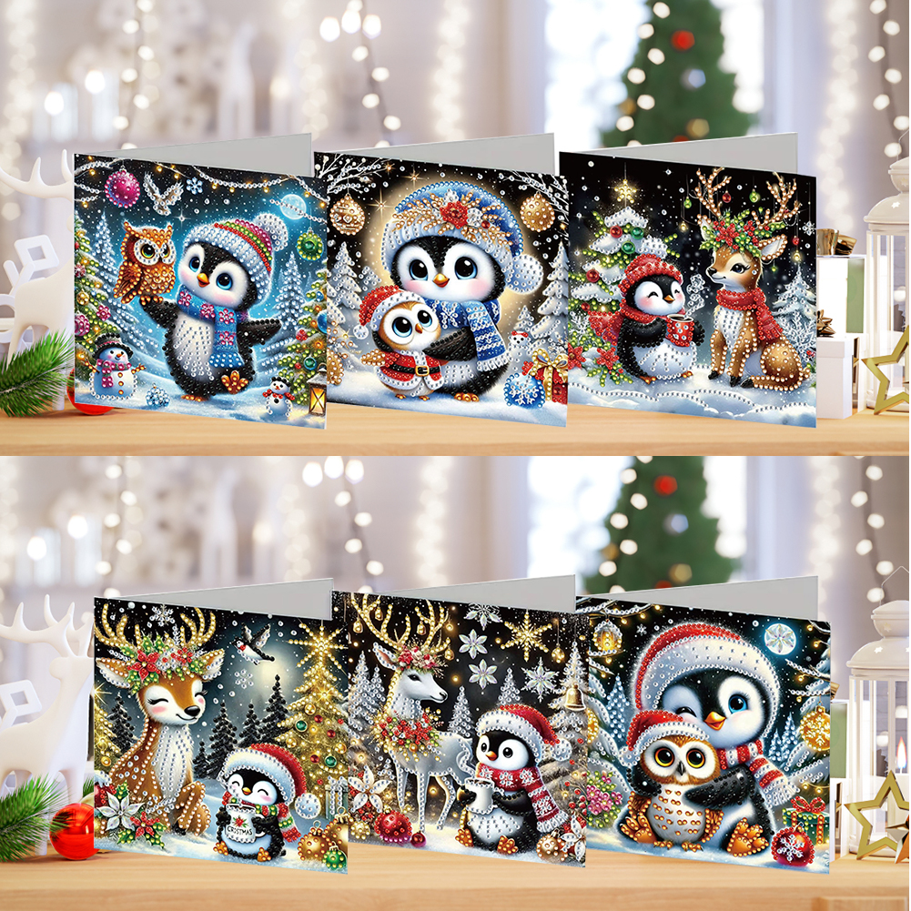 6Pcs DIY Diamond Painting Greeting Card - Christmas Penguin